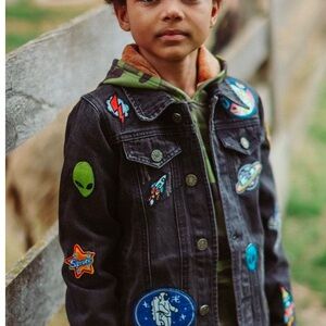 Lola + The Boys Black Jean Jacket with Colorful Patches and Pins